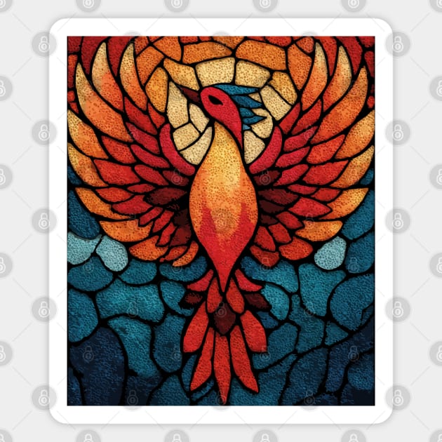 Rising Phoenix | Mythological Stained Glass Art Magnet by TuncGK